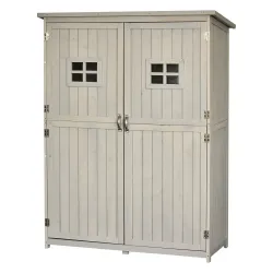 Armario de Madera para Exterior para Herramientas de Jardinería con Doble Puerta y Estantes 127,5x50x164 cm Gris - Ogal.Es