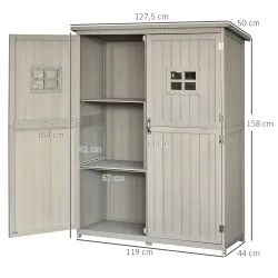Armario de Madera para Exterior para Herramientas de Jardinería con Doble Puerta y Estantes 127,5x50x164 cm Gris - Ogal.Es