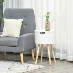 Mesa Auxiliar de Salón Moderna Mesita de Noche con Tapa Extraíble Espacio de Almacenamiento y Patas de Madera pa... - Ogal.Es