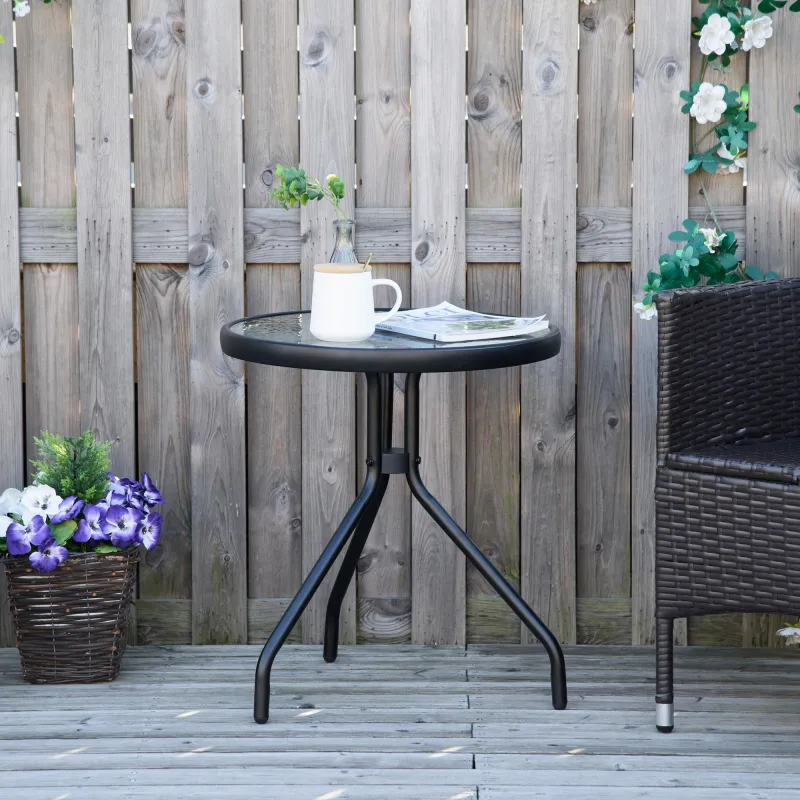 Mesa de Jardín Redonda Mesa de Café Exterior con Tablero de Cristal Decorativo y Marco de Metal para Patio Terra... - Ogal.Es
