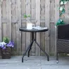 Mesa de Jardín Redonda Mesa de Café Exterior con Tablero de Cristal Decorativo y Marco de Metal para Patio Terra... - Ogal.Es
