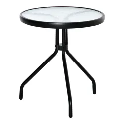 Mesa de Jardín Redonda Mesa de Café Exterior con Tablero de Cristal Decorativo y Marco de Metal para Patio Terra... - Ogal.Es
