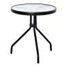 Mesa de Jardín Redonda Mesa de Café Exterior con Tablero de Cristal Decorativo y Marco de Metal para Patio Terra... - Ogal.Es