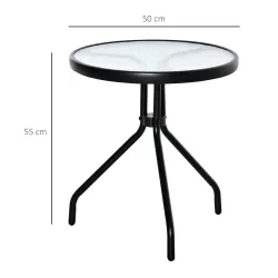 Mesa de Jardín Redonda Mesa de Café Exterior con Tablero de Cristal Decorativo y Marco de Metal para Patio Terra... - Ogal.Es
