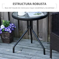 Mesa de Jardín Redonda Mesa de Café Exterior con Tablero de Cristal Decorativo y Marco de Metal para Patio Terra... - Ogal.Es