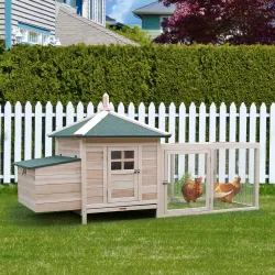 Gallinero de Madera Exterior, Jaula para Gallinas con Nidos, Corral, Bandeja Extraíble, Tapa Abatible, 196x76x97... - Ogal.Es