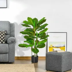 Planta Artificial Hoja Perenne Altura 95 cm con 33 Hojas Realistas en Maceta de Cemento Árbol Artificial para In... - Ogal.Es