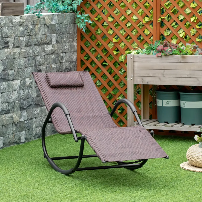 Tumbona Mecedora de Exterior con Reposabrazos Reposacabezas y Efecto de Ratán para Jardín Terraza Patio Carga Má... - Ogal.Es
