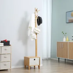 Perchero de Pie de Bambú Perchero con Banco Tipo de Árbol Cajón de Tela y 8 Ganchos para Colgar Ropa 35x35x177cm... - Ogal.Es