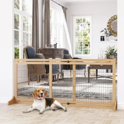 Barrera de Seguridad para Perros Extensible Barrera para Perros en Casa de Madera 104-180x36x69 cm Natural - Ogal.Es