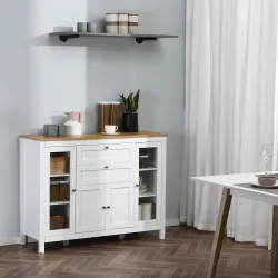 Aparador de Cocina con Armario 2 Cajones 2 Puertas de Vidrio y Estantes Ajustables Muebles Auxiliar de Almacenaj... - Ogal.Es