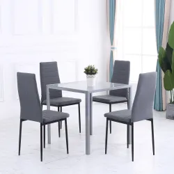 Mesa de Comedor de Cristal Mesa de Cocina Cuadrada para 4 Personas con Patas de Metal para Salón 75x75x75 cm Gris - Ogal.Es