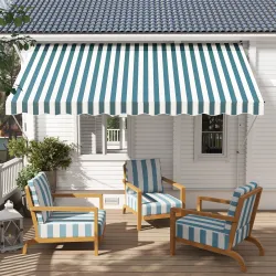 Toldo Manual Retráctil 300x150x170-280 cm con Altura Ajustable Manivela y Protección Solar para Terraza Verde - Ogal.Es