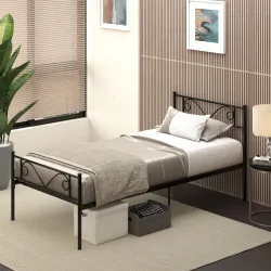 Marco de Cama Individual de Metal 31 cm para Colchón 90x190 cm con Cabecera Forma de Mariposa 95x196x100 cm Negro - Ogal.Es