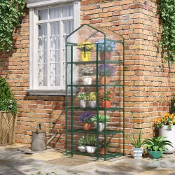 Invernadero de Exterior con Estantes de 5 Niveles Puerta con Cremallera y Marco de Acero 69x49x193 cm Transparente - Ogal.Es