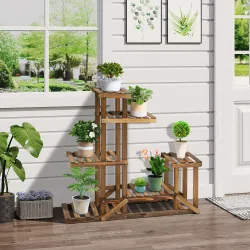 Soporte de Madera para Flores Estantería Decorativa para Macetas Plantas con 6 Estantes Interior y Exterior para... - Ogal.Es