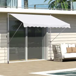 Toldo Manual Retráctil 300x150x170-280 cm con Altura Ajustable Manivela y Protección Solar para Terraza Blanco - Ogal.Es