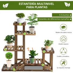 Soporte de Madera para Flores Estantería Decorativa para Macetas Plantas con 6 Estantes Interior y Exterior para... - Ogal.Es