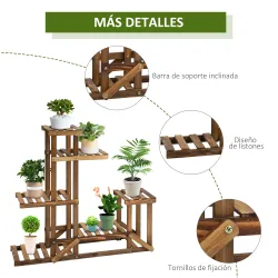 Soporte de Madera para Flores Estantería Decorativa para Macetas Plantas con 6 Estantes Interior y Exterior para... - Ogal.Es