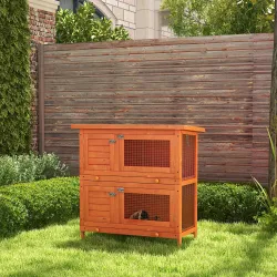 Conejera de Madera Exterior de 2 Niveles Jaula para 1-2 Conejos Mascotas Pequeñas con Techo Asfáltico Abrible y ... - Ogal.Es