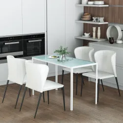 Mesa de Comedor de Cristal, Mesa Rectangular para 4-6 Personas con Patas de Metal, para Cocina, Salón, 120x60x75... - Ogal.Es