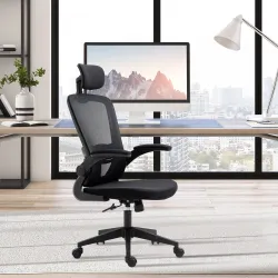 Silla de Oficina de Malla Silla Escritorio Giratoria con Altura Ajustable Reposabrazos Plegable Reposacabezas y ... - Ogal.Es