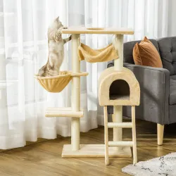 Árbol Rascador para Gatos Altura 98 cm Torre Escalador con Cueva Cesta Hamaca Escalera Plataformas y Postes Rasc... - Ogal.Es