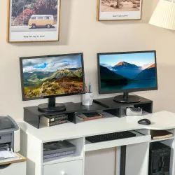 Soporte Elevador para Monitores de Madera Ajustable en Longitud y Ángulo para 2 Pantallas de Ordenador Portátil ... - Ogal.Es