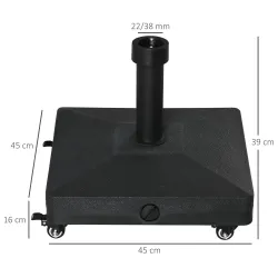 Base de Sombrilla con 4 Ruedas Bloqueables Soporte de Parasol Rellenable de Arena 18 kg o Agua 16 kg para Jardín... - Ogal.Es