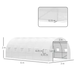 Invernadero de Túnel 6x3x2 m Invernadero de Jardín con Puerta Enrollable 12 Ventanas Cubierta de PE 140 g/m² y M... - Ogal.Es