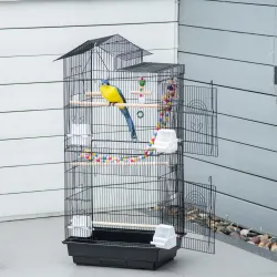Jaula para Pájaros Pajarera con Múltiples Puertas 4 Comederos 3 Perchas Columpio Escaleras y Bandeja Extraíble p... - Ogal.Es