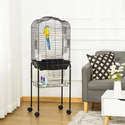 Jaula para Pájaros con Soporte Jaula de Aves Canarios con 4 Ruedas Techo Abrible 2 Comederos 3 Perchas Bandeja E... - Ogal.Es