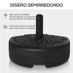 Base de Pared para Sombrilla Ø38/48 mm Soporte Semicircular de Parasol Rellenable de Arena 21 kg o Agua 18 kg Negro - Ogal.Es