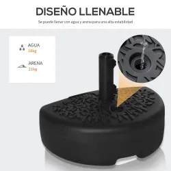 Base de Pared para Sombrilla Ø38/48 mm Soporte Semicircular de Parasol Rellenable de Arena 21 kg o Agua 18 kg Negro - Ogal.Es