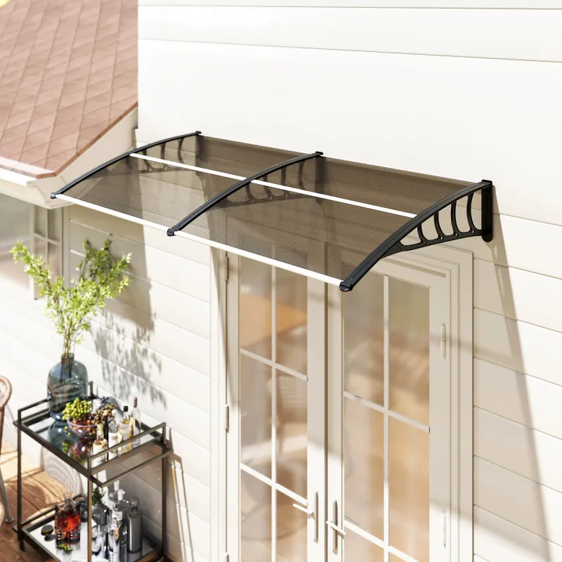 Marquesinas Exterior para Puertas y Ventanas 200x96 cm con Regleta de Aleación de Aluminio PP Policarbonato Marrón - Ogal.Es