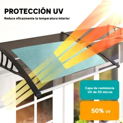Marquesinas Exterior para Puertas y Ventanas 200x96 cm con Regleta de Aleación de Aluminio PP Policarbonato Marrón - Ogal.Es