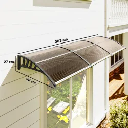 Marquesina Exterior para Puertas y Ventanas 303x96x27 cm con Regleta de Aleación de Aluminio PP Policarbonato Ma... - Ogal.Es