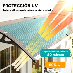 Marquesina Exterior para Puertas y Ventanas 303x96x27 cm con Regleta de Aleación de Aluminio PP Policarbonato Ma... - Ogal.Es