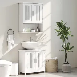 Mueble para Debajo del Lavabo Armario Baño de Suelo de Madera con 2 Puertas Ventiladas y Estante Ajustable Inter... - Ogal.Es
