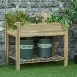 Huerto Urbano de Madera con Estante Mesa de Cultivo Rectangular con Orificios de Drenaje para Cultivos Plantas J... - Ogal.Es