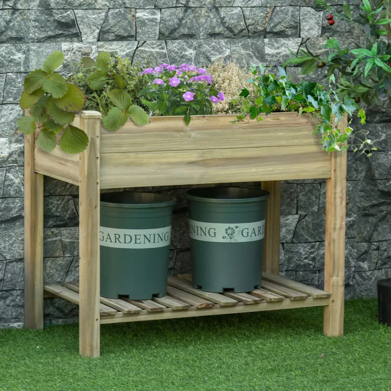 Huerto Urbano de Madera con Estante Mesa de Cultivo Rectangular con Orificios de Drenaje para Cultivos Plantas J... - Ogal.Es