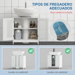 Mueble para Debajo del Lavabo Armario Baño de Suelo de Madera con 2 Puertas Ventiladas y Estante Ajustable Inter... - Ogal.Es