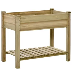 Huerto Urbano de Madera con Estante Mesa de Cultivo Rectangular con Orificios de Drenaje para Cultivos Plantas J... - Ogal.Es