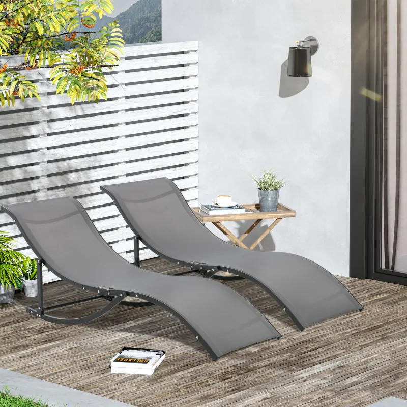 2 Tumbonas Plegables con Marco de Aluminio en Forma de S Carga de 120 kg para Piscina Terraza 165x61x63 cm Gris ... - Ogal.Es