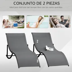 2 Tumbonas Plegables con Marco de Aluminio en Forma de S Carga de 120 kg para Piscina Terraza 165x61x63 cm Gris ... - Ogal.Es