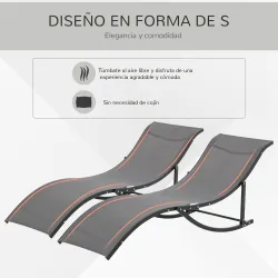 2 Tumbonas Plegables con Marco de Aluminio en Forma de S Carga de 120 kg para Piscina Terraza 165x61x63 cm Gris ... - Ogal.Es