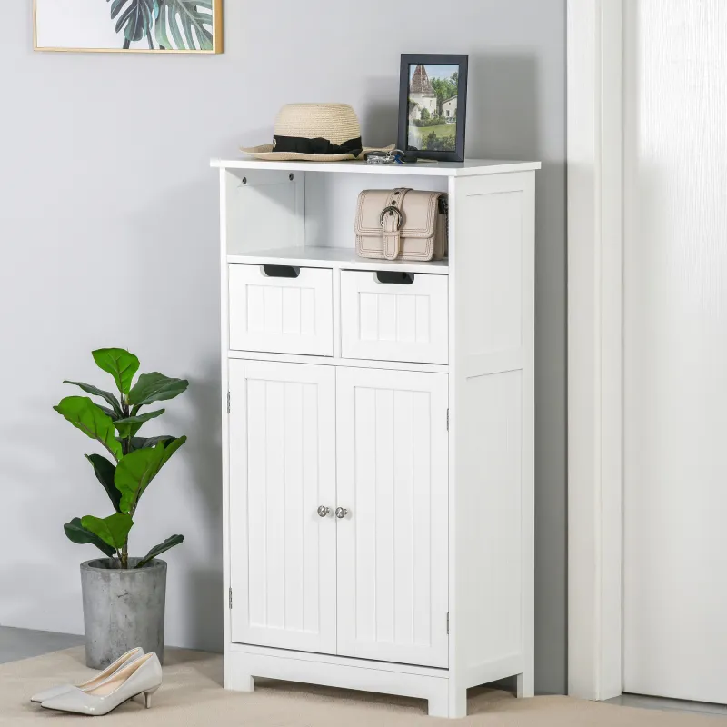 Armario de Baño con 2 Puertas Estante Ajustable 2 Cajones y Compartimento Abierto Mueble Auxiliar de Almacenaje ... - Ogal.Es