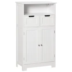 Armario de Baño con 2 Puertas Estante Ajustable 2 Cajones y Compartimento Abierto Mueble Auxiliar de Almacenaje ... - Ogal.Es