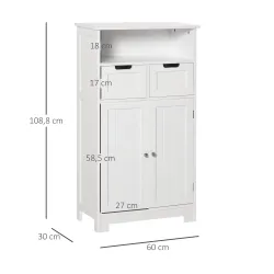 Armario de Baño con 2 Puertas Estante Ajustable 2 Cajones y Compartimento Abierto Mueble Auxiliar de Almacenaje ... - Ogal.Es