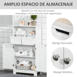 Armario de Baño con 2 Puertas Estante Ajustable 2 Cajones y Compartimento Abierto Mueble Auxiliar de Almacenaje ... - Ogal.Es